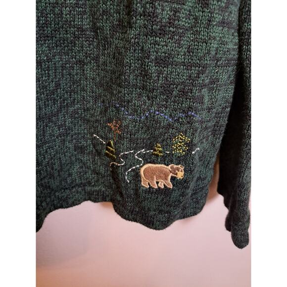 Breckenridge WOMENS 1/4 Zip Pullover Sweater Green Black Marled Scenic Pocket M - Picture 6 of 6